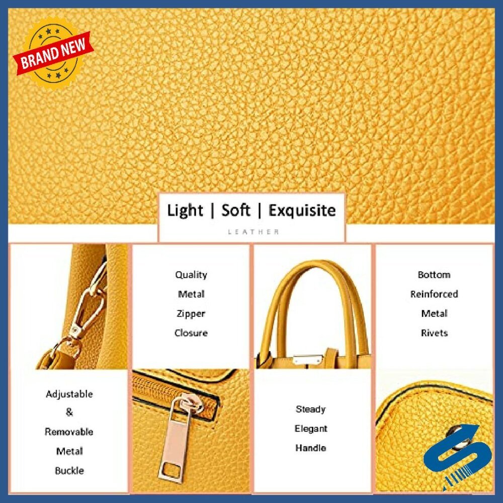 Leather Tote Crossbody Shoulder Bag with Adjustable Strap & Multiple Pockets - Picture 8 of 8